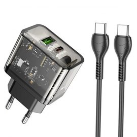 Зарядное устройство Hoco Dazzling dual-port N34 1USB/1Type-C, 20W/3A, PD/QC Transparent/Black (000009990), изображение 2