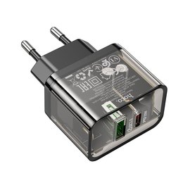 Зарядное устройство Hoco Dazzling dual-port N34 1USB/1Type-C, 20W/3A, PD/QC Transparent/Black (000009990), изображение 4