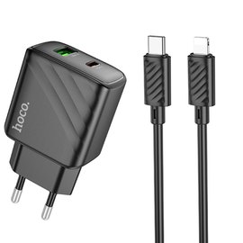 Зарядний пристрій Hoco Type-C to Lightning Cable Sunlight dual-port charger CS23A 1USB/1Type-C, 30W/3A, PD/QC Black (000010467), зображення 2