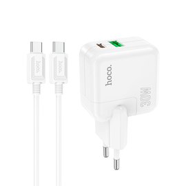 Зарядное устройство Hoco Type-C to Type-C Cable Lucky dual-port charger set C111A 1USB/1Type-C, 30W/3A, PD/QC White (000009298), изображение 2