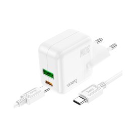 Зарядное устройство Hoco Type-C to Type-C Cable Lucky dual-port charger set C111A 1USB/1Type-C, 30W/3A, PD/QC White (000009298), изображение 4