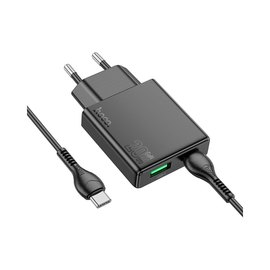 Зарядное устройство Hoco Type-C to Type-C Delgado dual Port charger N38 1USB/1Type-C, 20W/3A, PD/QC Black (000010320), изображение 3