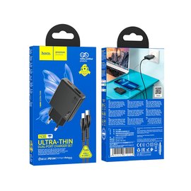 Зарядное устройство Hoco Type-C to Type-C Delgado dual Port charger N38 1USB/1Type-C, 20W/3A, PD/QC Black (000010320), изображение 5