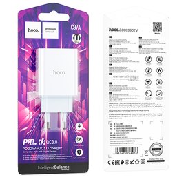 Зарядний пристрій Hoco charger C97A 1USB/1Type-C, 20W/3A, QC/PD White (000009180), зображення 2