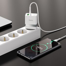 Зарядний пристрій Hoco Type-C to Type-C Cable Extension speed charger set N21 1USB/1Type-C, PD/QC, 3A/30W White (000008342), зображення 2