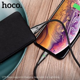 Кабель Hoco Lightning with LED Магнитный Blaze U75 1.2m, 3A Black (000004255), Цвет: Black, изображение 3