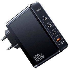 Зарядное устройство USAMS T50 100w 4 Ports Gan Fast Charger US-CC163 1USB/3Type-C, 100W/5A, PD/Q Black (000010737)