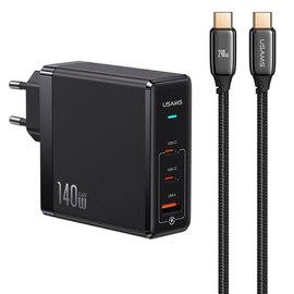 Зарядное устройство USAMS US-UM Fast Charger Kit GaN Type-C to Type-C Cable 240W PD3.1 T52 US-CC168  1USB/2Type-C, 140W/5 Black (000010738), изображение 2