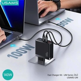 Зарядное устройство USAMS US-UM Fast Charger Kit GaN Type-C to Type-C Cable 240W PD3.1 T52 US-CC168  1USB/2Type-C, 140W/5 Black (000010738), изображение 5