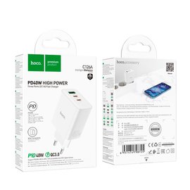 Зарядное устройство Hoco Pure power three-port C126A 1USB/2Type-C, 40W/3A, PD/QC White (000009985), изображение 2