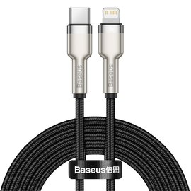 Кабель Baseus Type-C to Lightning Cafule Series Metal Data Cable 2M, 20W, PD CATLJK-B02 Black (000006572), Цвет: Black