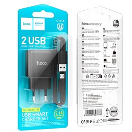 Зарядное устройство Hoco Micro USB Cable Smart dual-port charger C141A 2USB. 2.1A/10.5W Black (000010916), изображение 4
