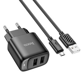 Зарядное устройство Hoco Micro USB Cable Smart dual-port charger C141A 2USB. 2.1A/10.5W Black (000010916), изображение 2