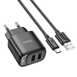 Зарядное устройство Hoco Type-C Cable Cable Smart Dual-port charger C141A 2USB. 2.1A/10.5W Black (000010917), изображение 3
