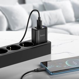 Зарядное устройство Hoco Type-C Cable Cable Smart Dual-port charger C141A 2USB. 2.1A/10.5W Black (000010917), изображение 4