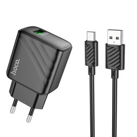 Зарядний пристрій Hoco Type-C cable Rich single Port charger CS21A 1USB, 18W/3A, QC Black (000010321)
