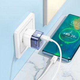 Зарядний пристрій Hoco Type-C для Lightning Cable Platinum dual-port C131A 1USB/1Type-C, 30W/3A, PD/QC Transparent/Black (000010367), зображення 5