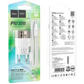 Зарядний пристрій Hoco Type-C для Lightning Cable Platinum dual-port C131A 1USB/1Type-C, 30W/3A, PD/QC Transparent/Black (000010367), зображення 4