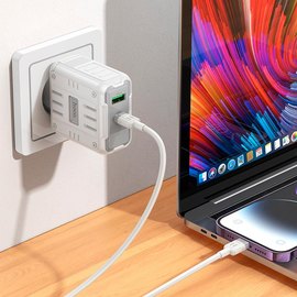 Зарядний пристрій Hoco Rock Charger C138A 1USB/1Type-C, 65W/3A, PD/QC White (000010913), зображення 4