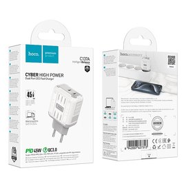 Зарядний пристрій Hoco Rock Charger C137A 2Type-C, 45W/3A, PD/QC White (000010912), зображення 4