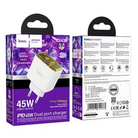 Зарядное устройство Hoco Smart charger CS43A 2Type-C, 45W/3A, PD/QC White (000010811), Цвет: White, изображение 3