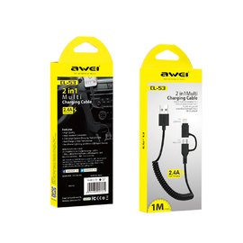 Кабель AWEI Combo Lightning + Micro USB Spring CL-53 1m, 2.4A Black (000002971), изображение 2