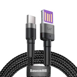 Кабель Baseus Type-C Cafule HW Quick Charging Data Cable USB Double-sided Blind Interpolation 5A, 40W, 1m Black (CATKLF-P91)