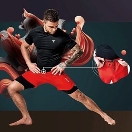 Шорты MMA компрессионные RDX T16 2 в 1 Red/Black L (MSC-T16RB-L), Цвет: Красный, Размер: L, изображение 5