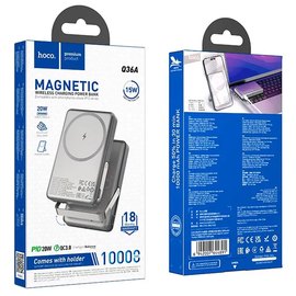 Повербанк HOCO Q36A Sunlight PD20W magnetic suction+holder 10000 mAh Grey (6942007644891), изображение 4