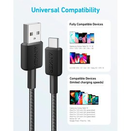 Кабель Anker 322 USB-A to USB-C 0.9 m Nylon черный (A81H5G11)