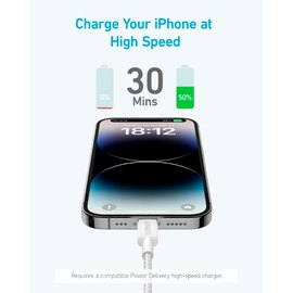 Кабель Anker 322 USB-C to Lightning 0.9 m Nylon белый (A81B5H21/A81B5G21)
