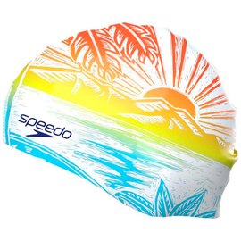Шапочка для плавания Speedo Slogan PRT Cap AU/AF/AM взрослая, белый/синий/оранжевый (8-0838517394)