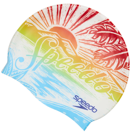 Шапочка для плавания Speedo Slogan PRT Cap AU/AF/AM взрослая, белый/синий/оранжевый (8-0838517394)