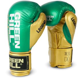 Боксерские перчатки Green Hill Legend Platinum 10 унц зеленый/золотой BGLP-2246, Вес: 10 унций, Цвет: Зелёный