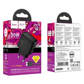 Зарядное устройство Hoco Bright charger CS61A 1USB/1Type-C, 30W/3A Black (000011129), изображение 5