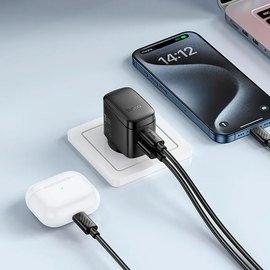 Зарядное устройство Hoco Bright charger CS61A 1USB/1Type-C, 30W/3A Black (000011129), изображение 4