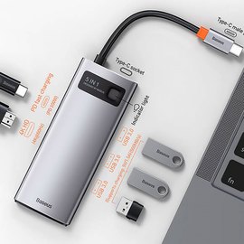 Hub адаптер Baseus Type-C Metal Gleam Series 5-in-1 Multifunctional Docking Station 3USB, HDMI, Type-C, 100W PD серый (CAHUB-CX0G), изображение 5