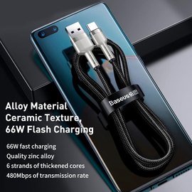 Кабель Baseus Cafule Series Metal Data Cable USB To Type-C 1m, 66W/6A черный (000010875), изображение 5