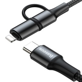 Кабель Baseus Combo twins 2 in 1 Cable Type-C to Type-C/Lightning 1m, 60W (20V 3A) + 18W (9V 2A) черный (CATLYW-H01)