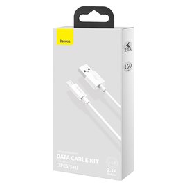 Кабель Baseus Micro USB Simple wisdom Data Cable Kit 1.5m, 2.1A 2 шт/уп белый (TZCAMZJ-02), изображение 2