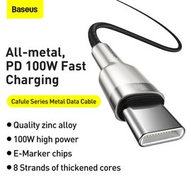 Кабель Baseus Type-C to Type-C Cafule Series Metal Data Cable 2m, 5A, 100W, PD черный (CATJK-D01), изображение 3