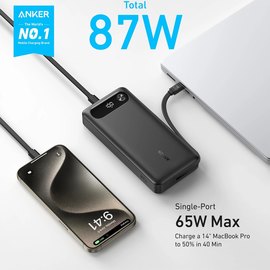 Повербанк Anker PowerCore 20000 mAh 87W PD Built-In USB-C Cable Black (A1383H11), зображення 4