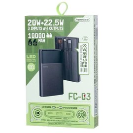 Повербанк Remax FC-03 10000 mAh PD20W+22.5W (with cable Type-C+Lightning+USB) Black, изображение 3
