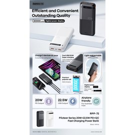 Повербанк Remax RPP-72 Piloteer Series 20000 mAh PD20W+QC22.5W Black, изображение 3