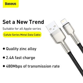 Кабель Baseus Lightning Cafule Series Metal Data Cable 1m, 2.4A Black (CALJK-A05), изображение 3