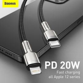 Кабель Baseus Type-C to Lightning Cafule Series Metal Data Cable 0.25m, 20W, PD Black (CATLJK-01), изображение 3