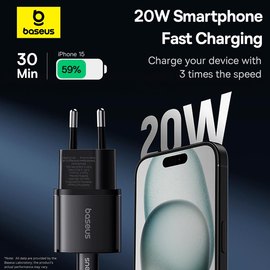 Зарядное устройство Baseus Gan5 Fast Charger 1Type-C, 20W/3A, PD/QC Black (P10162503113-00), изображение 5