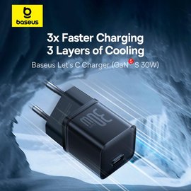 Зарядное устройство Baseus Gan5 Fast Charger 1Type-C, 30W/3A, PD/QC Black (P10162504113-00), изображение 4