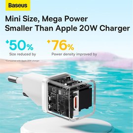 Зарядное устройство Baseus GaN5 Fast Charger mini 1Type-C, 20W/3A, PD/QC White (CCGN050102), изображение 4