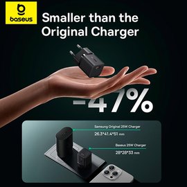 Зарядное устройство Baseus GaN5 Fast Charger mini 1Type-C, 25W/3A, PD/QC (With C to C 100W 1m cable) Black (P10110909113-01), изображение 5
